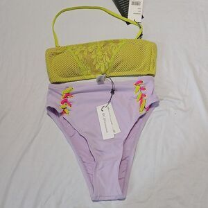 BCBGeneration  tube top  high waisted bikini  Lavendar and yellow Sz XXS NWT